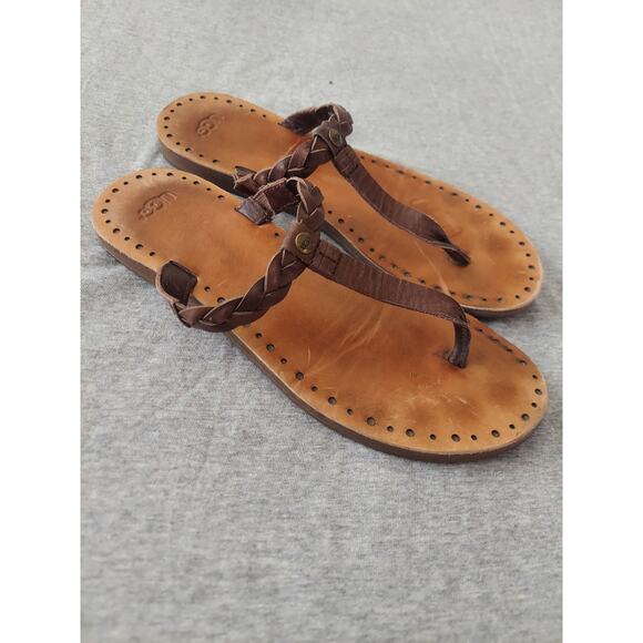 UGG Women Leather Brown Thong Sandals  Sz 9 - Picture 1 of 5